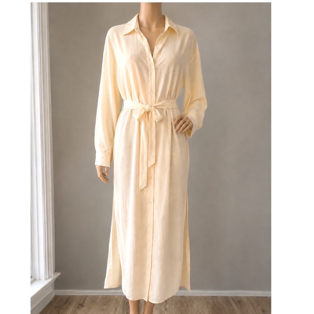 Vitamin A Cream Cotton Button Down Maxi Shirt Dress XL Swim Cover Up x-large